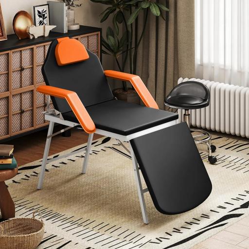 Camilla Masaje Plegable Portátil de 3 Zonas con Respaldo Ajustable Reposacabezas Reposabrazos 182x82x68 cm Naranja