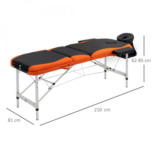 Camilla de Masaje Plegable y Portátil 210x81x62-85 cm Mesa Ajustable en Altura con Reposacabezas y Apoyabrazos para Tatuaje Fisioterapia Negro y Naranja [1]