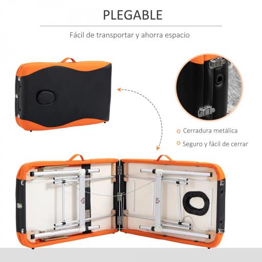 Camilla de Masaje Plegable y Portátil 210x81x62-85 cm Mesa Ajustable en Altura con Reposacabezas y Apoyabrazos para Tatuaje Fisioterapia Negro y Naranja [2]