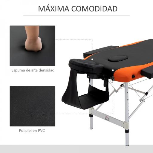 Camilla de Masaje Plegable y Portátil 210x81x62-85 cm Mesa Ajustable en Altura con Reposacabezas y Apoyabrazos para Tatuaje Fisioterapia Negro y Naranja [4]