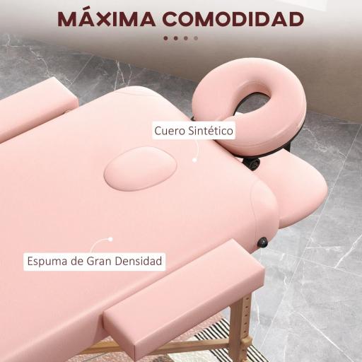 Camilla de Masaje Plegable con Reposacabezas Extraíble Asa Marco de Madera y Altura Regulable 210x81x67-92 cm Rosa [6]
