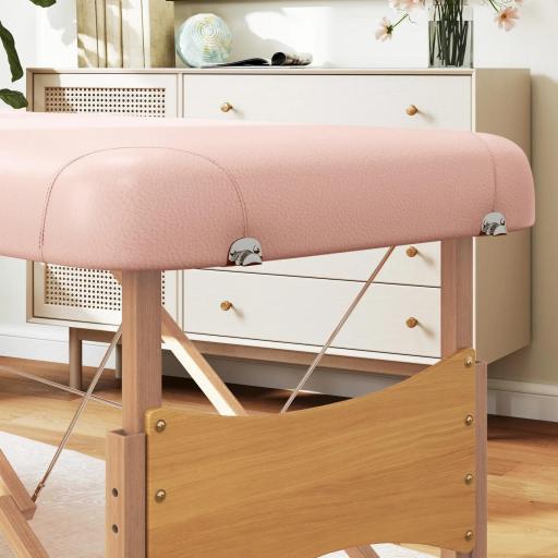 Camilla de Masaje Plegable con Reposacabezas Extraíble Asa Marco de Madera y Altura Regulable 210x81x67-92 cm Rosa [8]