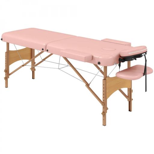 Camilla de Masaje Plegable con Reposacabezas Extraíble Asa Marco de Madera y Altura Regulable 210x81x67-92 cm Rosa [9]