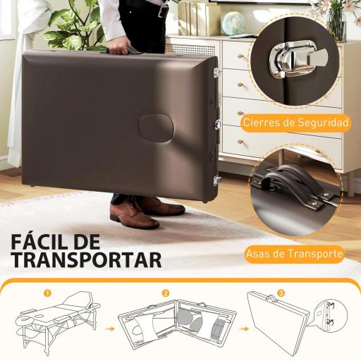 Camilla Masaje Plegable de Madera de 3 Zonas con Altura Respaldo Reposacabezas Ajustables Brazos 215x60x64-89 cm Marrón [1]