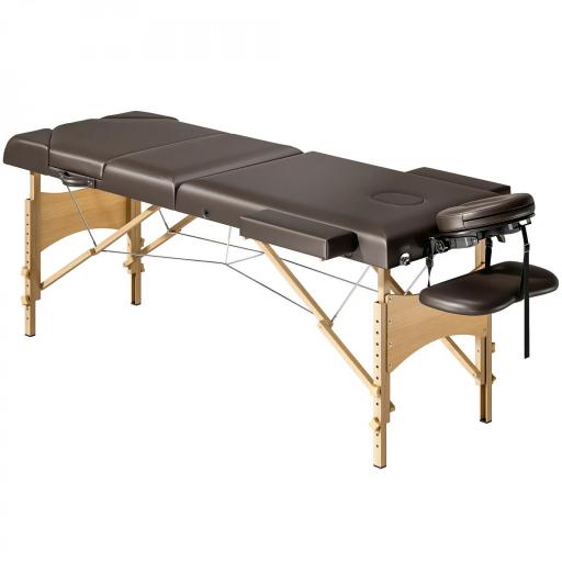 Camilla Masaje Plegable de Madera de 3 Zonas con Altura Respaldo Reposacabezas Ajustables Brazos 215x60x64-89 cm Marrón [9]