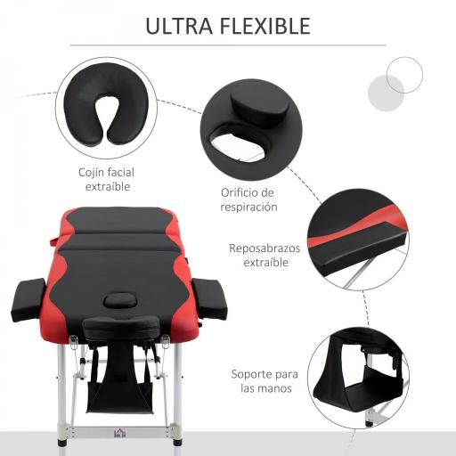 Camilla de Masaje Plegable y Portátil 210x81x62-85 cm Mesa Ajustable en Altura con Reposacabezas y Apoyabrazos para Tatuaje Fisioterapia Negro y Rojo [3]