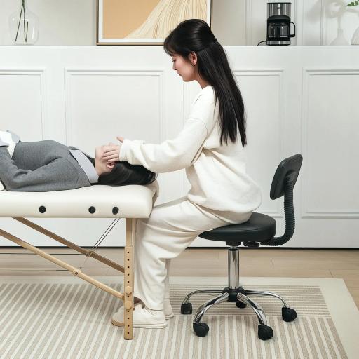 Taburete Giratorio con Respaldo y Ruedas Silla Ajustable para Salones de Belleza Estudio de Tatuajes 46x51x78-93 cm