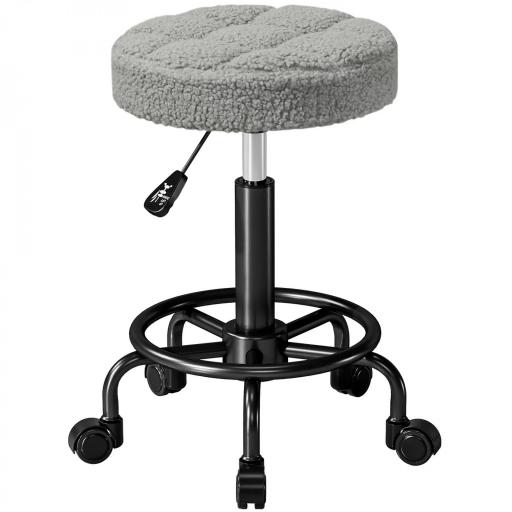 Taburete Giratorio Redondo Taburete con Ruedas Altura Regulable 50-66 cm Asiento Tapizado en Tejido de Borreguito Gris [8]