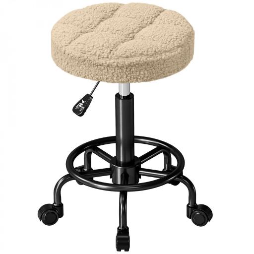 Taburete Giratorio Redondo Taburete con Ruedas Altura Regulable 50-66 cm Asiento Tapizado en Tejido de Borreguito Marrón [10]