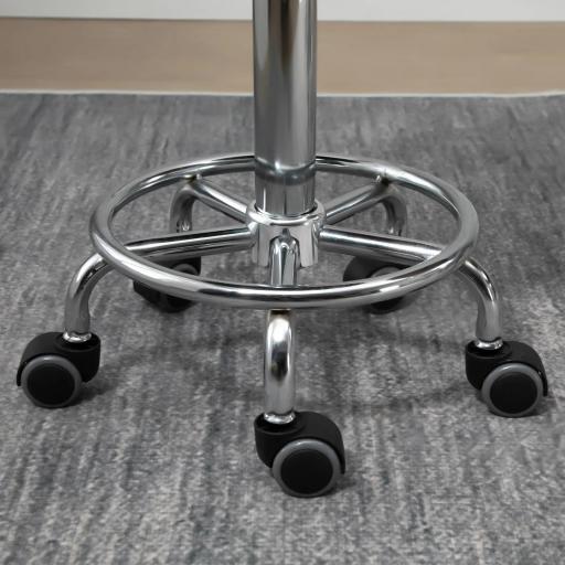Conjunto de 2 taburetes con ruedas giratorio 360° asiento ajustable 47-62 cm acero cromado revestimiento sintético Negro [3]