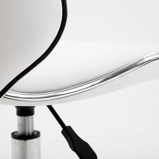 Taburete con ruedas taburete de trabajo con altura ajustable 44-56 cm y respaldo, giratorio 360°, Blanco [3]