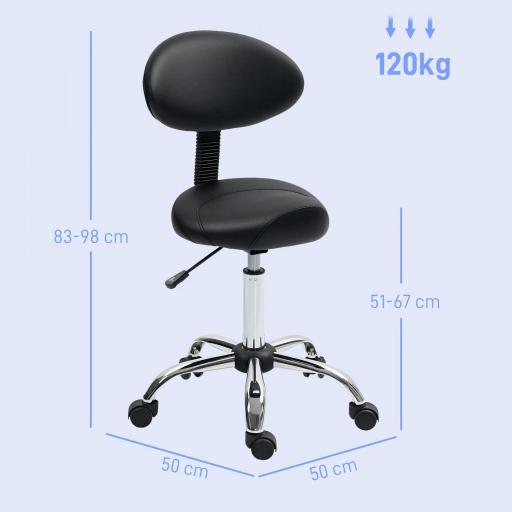 Taburete Giratorio con Respaldo y Ruedas Silla Ajustable para Salones de Belleza Estudio de Tatuajes 50x50x83-98cm Negro [1]