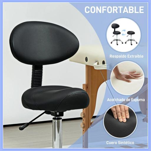Taburete Giratorio con Respaldo y Ruedas Silla Ajustable para Salones de Belleza Estudio de Tatuajes 50x50x83-98cm Negro [3]