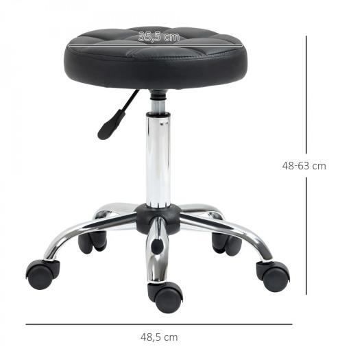 Taburete Giratorio con Ruedas Regulable en Altura de 48-63 cm Taburete de Trabajo Tapizado en Cuero PU para Peluquería Cosmética Dentista Diámetro Ø35,5 cm Negro [1]