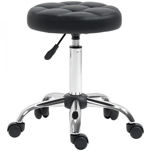 Taburete Giratorio con Ruedas Regulable en Altura de 48-63 cm Taburete de Trabajo Tapizado en Cuero PU para Peluquería Cosmética Dentista Diámetro Ø35,5 cm Negro [8]