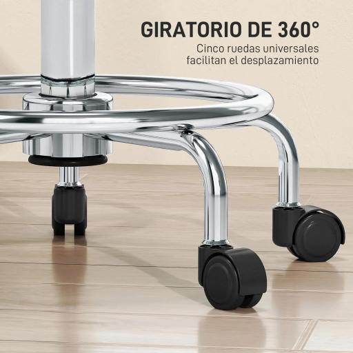 Taburete Giratorio Ajustable Con Asiento Acolchado Reposapiés y Ruedas para Salones y Talleres 34x34x50-66 cm Negro [7]