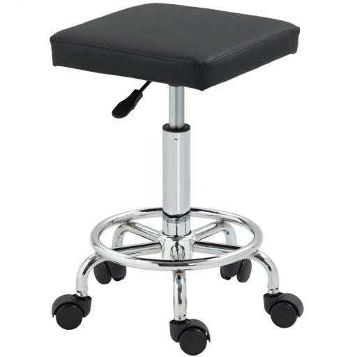 Taburete Giratorio Ajustable Con Asiento Acolchado Reposapiés y Ruedas para Salones y Talleres 34x34x50-66 cm Negro [9]