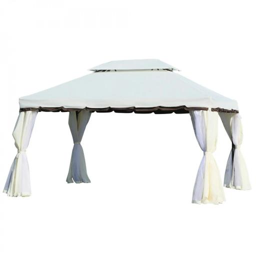 Cenador de Jardín 4x3m Pabellón de Jardín Gazebo con Doble Techo Estructura de Aluminio UPF50+ para Exterior Crema [9]