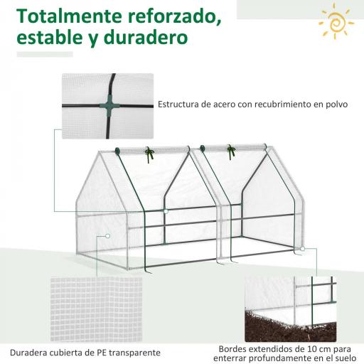 Mini Invernadero de Jardín Terraza 180x90x90cm Tipo Caseta Tubo de Acero con 2 Ventanas Enrollables Vivero Casero Blanco [2]