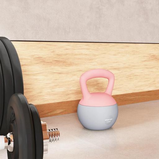 Pesa Rusa 12 kg Kettlebell Relleno de Arena Metálica Mango Antideslizante para Entreno en Casa 21x21x30 cm Rosa y Grisq [7]