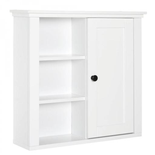 Armario de Baño de Pared Multifuncional Gabinete para Ahorro de Espacio con 3 Niveles Abiertos 1 Puerta Estante Ajustable Antivuelco 53x14,5x50,5 cm Blanco [9]