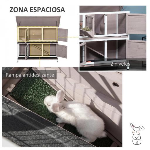 Conejera de Madera Exterior de 2 Niveles Jaula para 1-2 Conejos con Techo Abrible Comedero Bandejas Extraíbles Rampa y Puertas con Cerradura 122x50x101 cm Marrón [2]