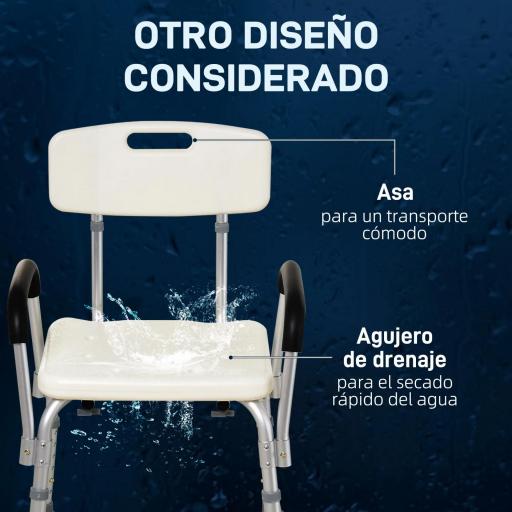 Silla de Ducha para Personas Mayores con Respaldo Altura Regulable Antideslizante y Apoyabrazos Carga 136 kg [4]