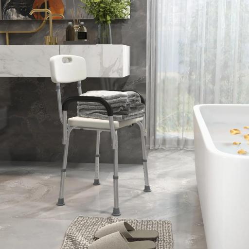 Silla de Ducha para Personas Mayores con Respaldo Altura Regulable Antideslizante y Apoyabrazos Carga 136 kg [8]