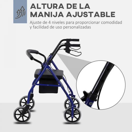 Andador para Adultos Plegable Con Almacenaje Asiento y Frenos 65x53x79-89 cm Azul y Negro [4]