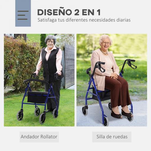 Andador para Adultos Plegable Con Almacenaje Asiento y Frenos 65x53x79-89 cm Azul y Negro [7]