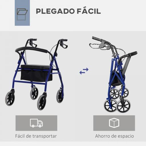Andador para Adultos Plegable Con Almacenaje Asiento y Frenos 65x53x79-89 cm Azul y Negro [6]