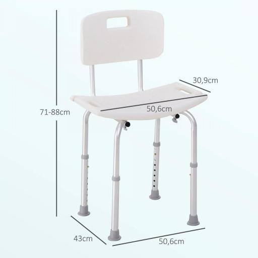 Silla para Ducha con Respaldo Altura Regulable y Antideslizante Carga 136 kg para Ancianos y Discapacitados [1]