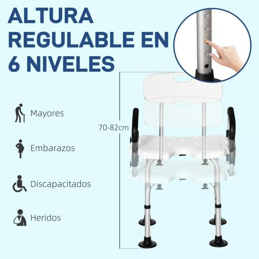 Silla para Ducha Taburete de Ducha Antideslizante con Altura Ajustable y Apoyabrazos Regulable Carga 136 kg [6]