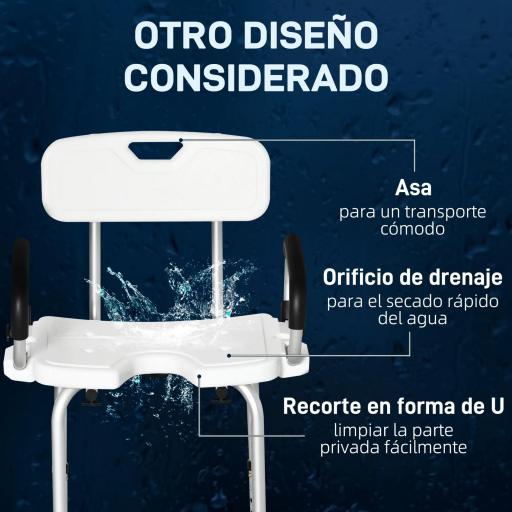 Silla para Ducha Taburete de Ducha Antideslizante con Altura Ajustable y Apoyabrazos Regulable Carga 136 kg [5]