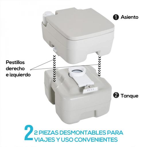 Inodoro Portátil Químico Baño Móvil WC 20L con Extraíble Tanque de Aguas Residuales y Tanque de Agua para Camping Viaje Ancianos Caravana Barco con Cisterna Carga 147 kg 41,5x36,5x42 cm HDPE [3]