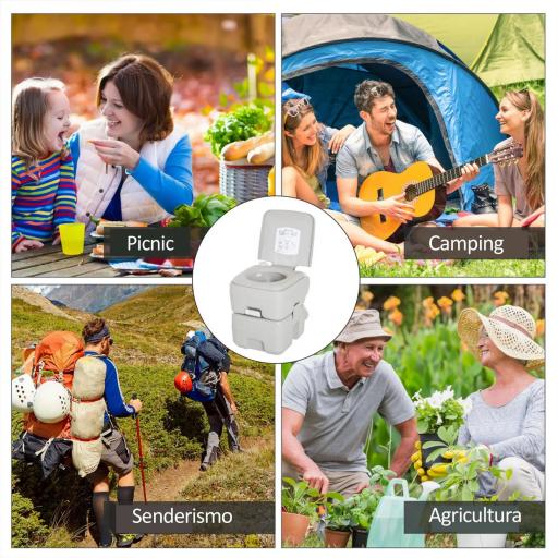 Inodoro Portátil Químico Baño Móvil WC 20L con Extraíble Tanque de Aguas Residuales y Tanque de Agua para Camping Viaje Ancianos Caravana Barco con Cisterna Carga 147 kg 41,5x36,5x42 cm HDPE [7]