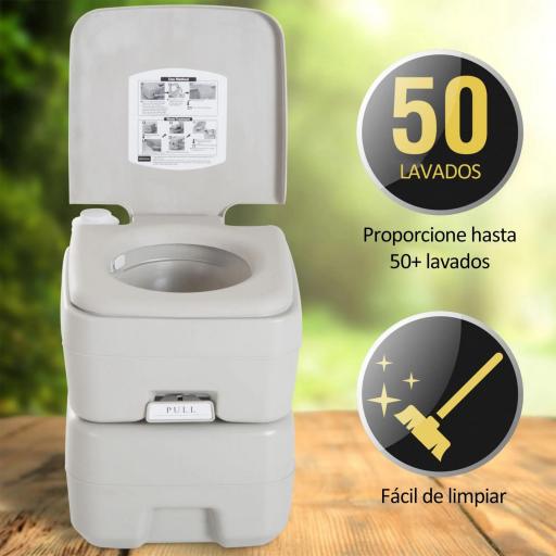 Inodoro Portátil Químico Baño Móvil WC 20L con Extraíble Tanque de Aguas Residuales y Tanque de Agua para Camping Viaje Ancianos Caravana Barco con Cisterna Carga 147 kg 41,5x36,5x42 cm HDPE [5]