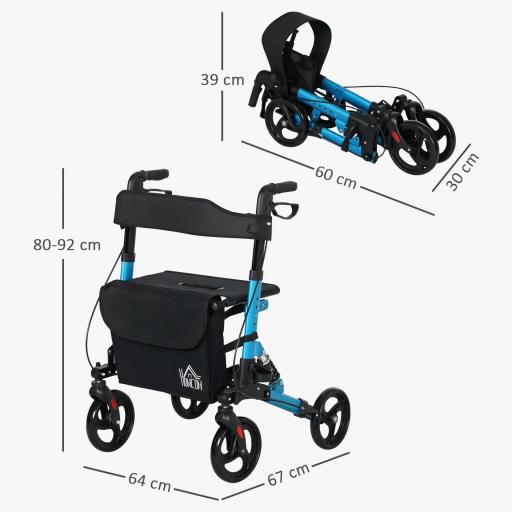 Andador para Ancianos Plegable de Aluminio con Asiento 4 Ruedas Altura Ajustable Frenos de Maneta Azul y Negro [1]