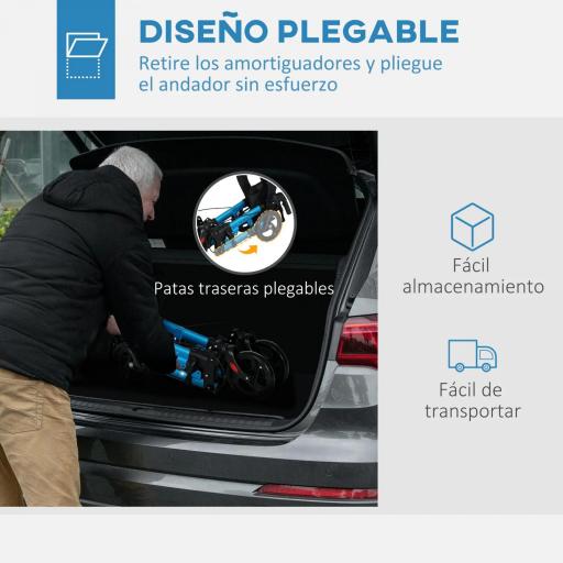 Andador para Ancianos Plegable de Aluminio con Asiento 4 Ruedas Altura Ajustable Frenos de Maneta Azul y Negro [4]