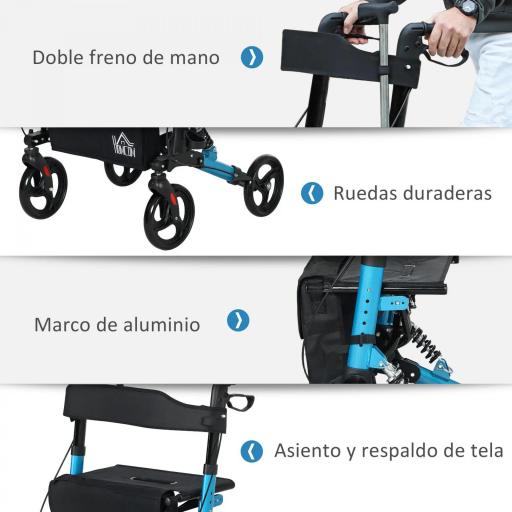 Andador para Ancianos Plegable de Aluminio con Asiento 4 Ruedas Altura Ajustable Frenos de Maneta Azul y Negro [2]