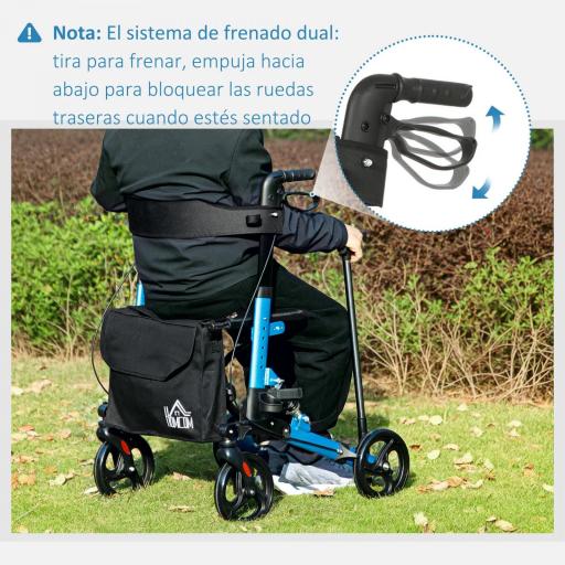 Andador para Ancianos Plegable de Aluminio con Asiento 4 Ruedas Altura Ajustable Frenos de Maneta Azul y Negro [6]