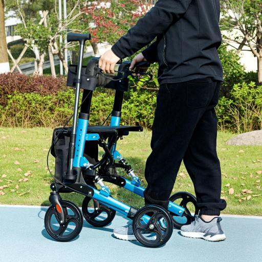 Andador para Ancianos Plegable de Aluminio con Asiento 4 Ruedas Altura Ajustable Frenos de Maneta Azul y Negro [7]