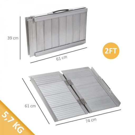 Rampa para Sillas de Ruedas Plegable 61 cm Carga 270 kg Rampa Portátil de Aluminio con Bordes de Seguridad Plata [1]