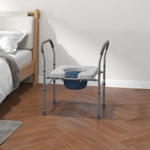 Silla con Inodoro de Aluminio Silla de Ducha con Altura Ajustable y Almohadillas Antideslizantes Carga 136 kg Gris