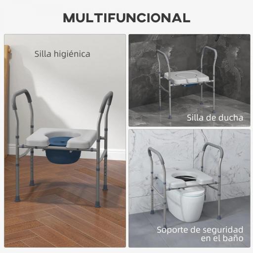 Silla con Inodoro de Aluminio Silla de Ducha con Altura Ajustable y Almohadillas Antideslizantes Carga 136 kg Gris [3]