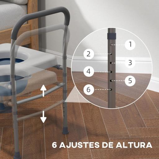 Silla con Inodoro de Aluminio Silla de Ducha con Altura Ajustable y Almohadillas Antideslizantes Carga 136 kg Gris [7]