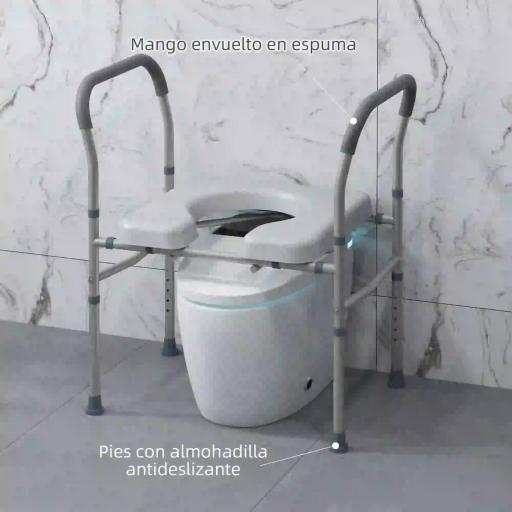 Silla con Inodoro de Aluminio Silla de Ducha con Altura Ajustable y Almohadillas Antideslizantes Carga 136 kg Gris [5]