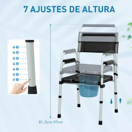 Silla con Inodoro Plegable con Altura Ajustable Cubo y Almohadillas Antideslizantes Carga 150 kg Negro [4]