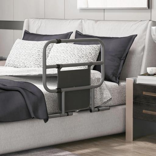 Barandilla de Cama Adulto Asidero para la Cama Plegable con Bolsillo de Almacenamiento 61x66x55 cm Gris