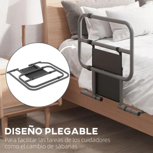 Barandilla de Cama Adulto Asidero para la Cama Plegable con Bolsillo de Almacenamiento 61x66x55 cm Gris [2]